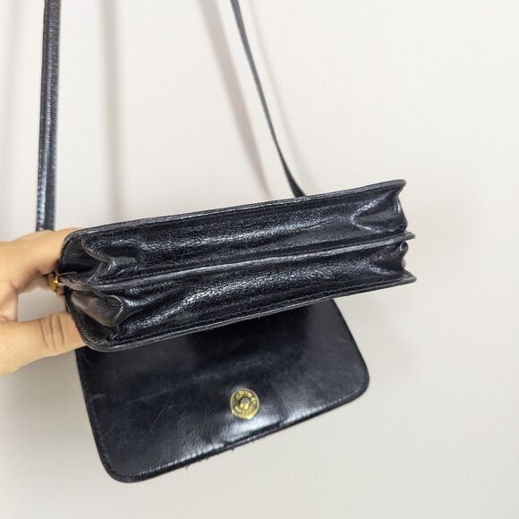 Vintage Black Leather Mini Bag Horse Logo Mirror & Card Slots - Picture 6 of 8